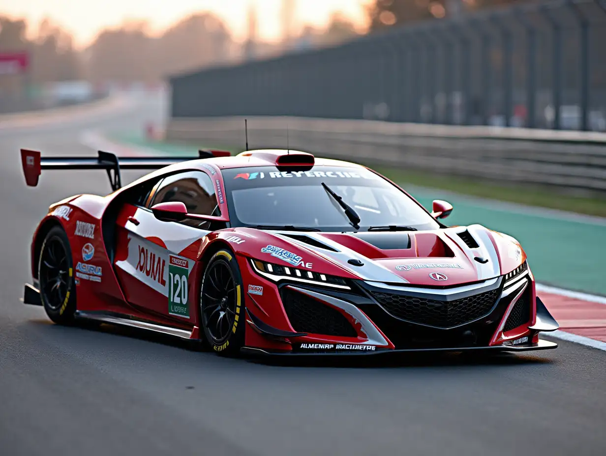 Acura-NSX-GT3-Evo-22-in-Dark-Red-and-White-Livery-on-the-Racetrack