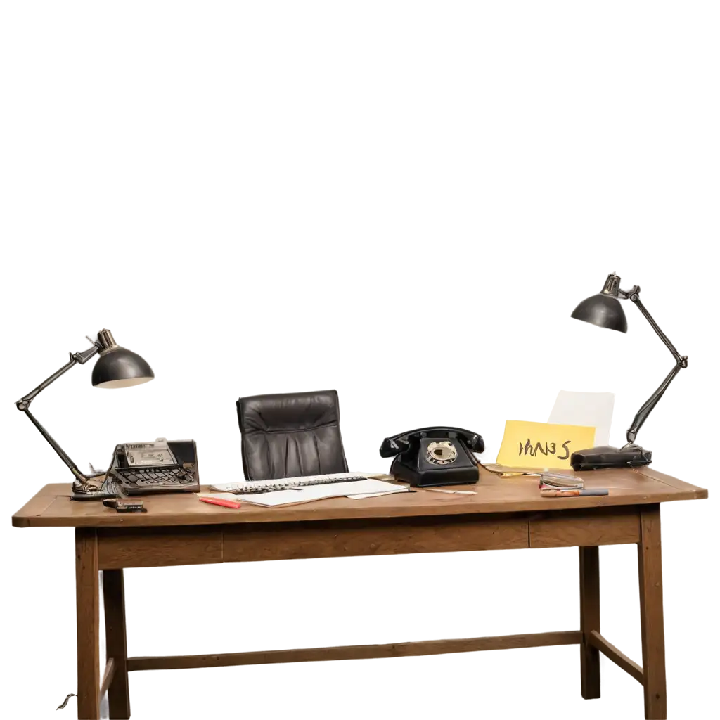 Vintage-90PNG-Image-Usage-Scenarioss-Office-Desk-PNG-with-Retro-Tech-Papers-and-Sticky-Notes-HighQuality-Image-for-Digital-Use