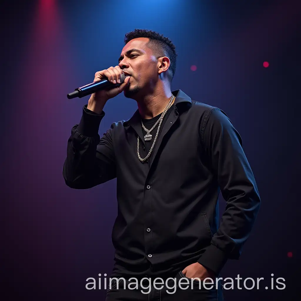 rapper on a stage singing