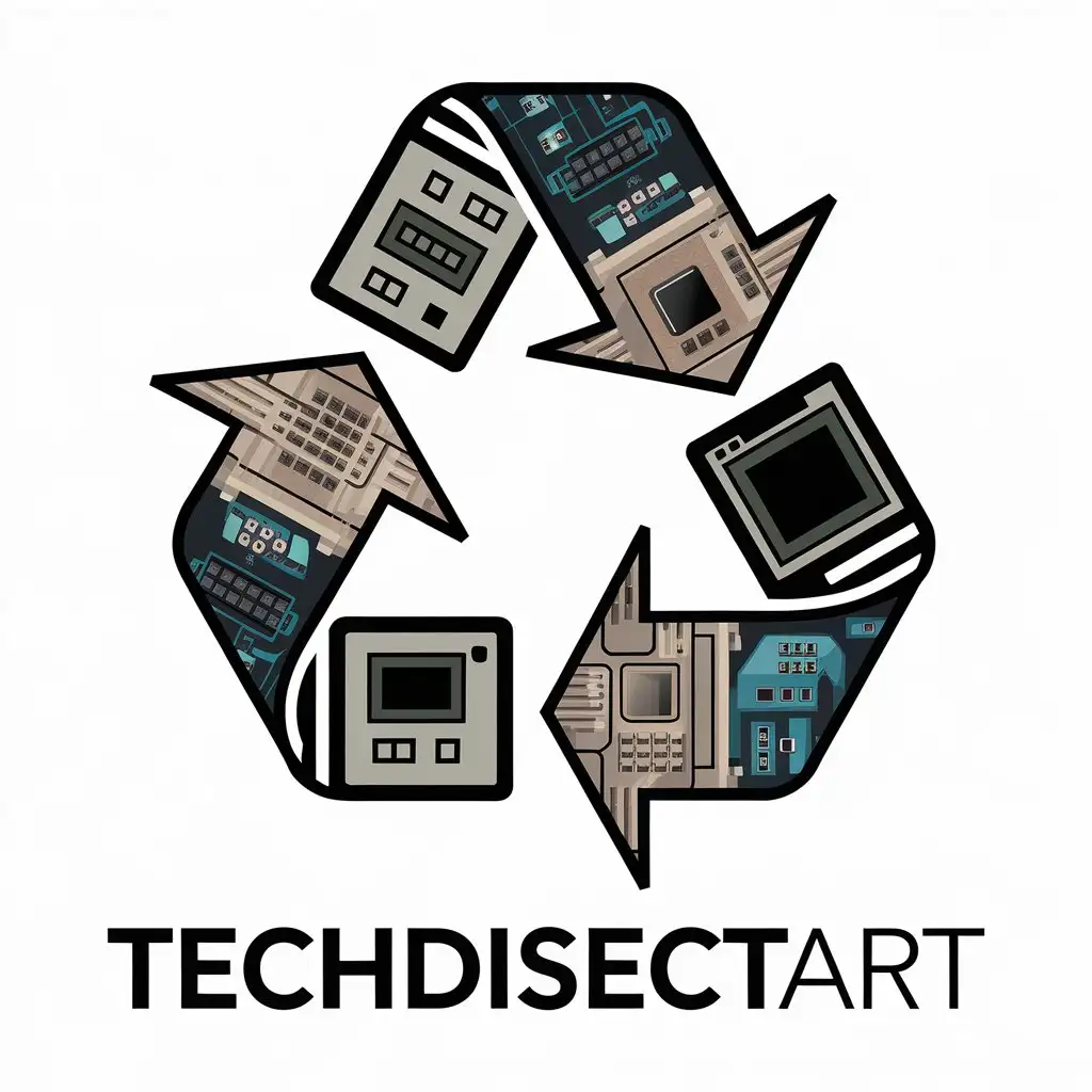 a vector logo design,with the text "techdissectart", main symbol:electronic waste art painting,Moderate,be used in Retail industry,clear background