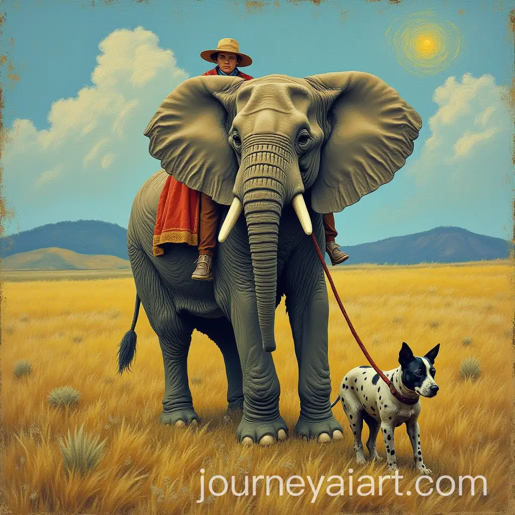 Whimsical-Scene-of-an-Elephant-Riding-a-Dog-in-Van-Gogh-Style