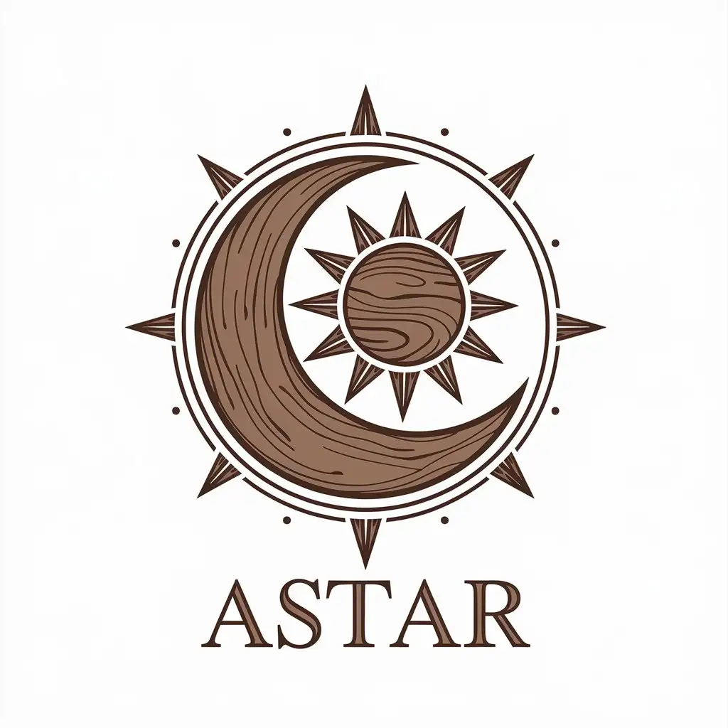 LOGO Design for ASTAR Moon and Sun Wood Symbol with Moderate Style and Clear Background