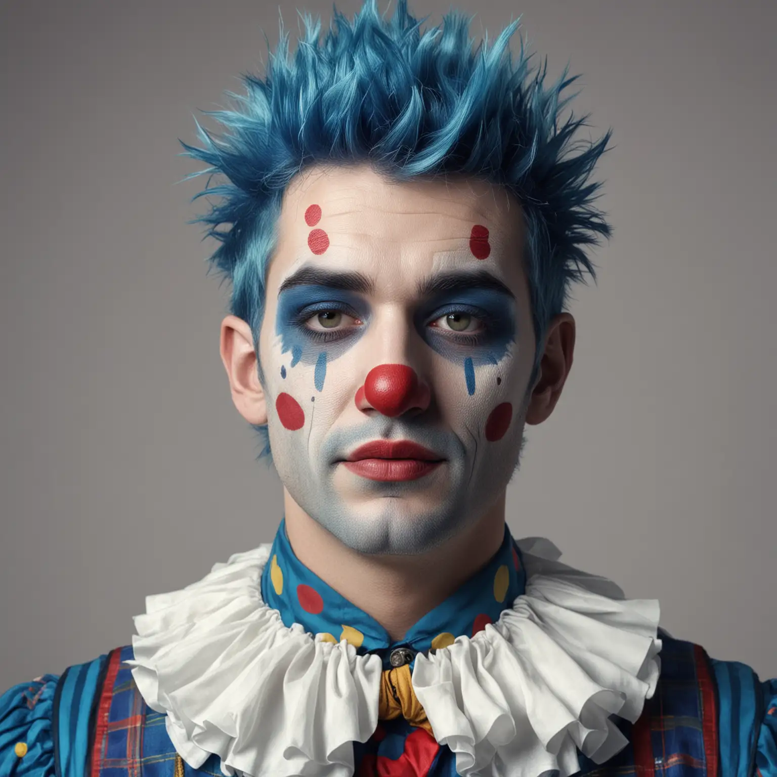 Stunning Young Man with Blue Hair in Clown Costume