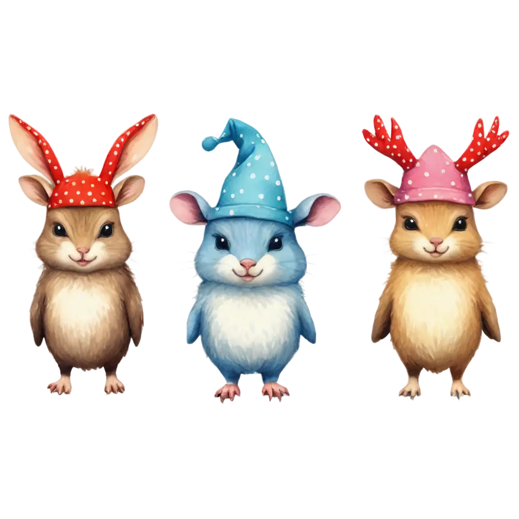 Fantasy-Animals-with-Dots-and-Hats-on-Their-Heads-PNG-Image-Whimsical-Creatures-for-Creative-Projects