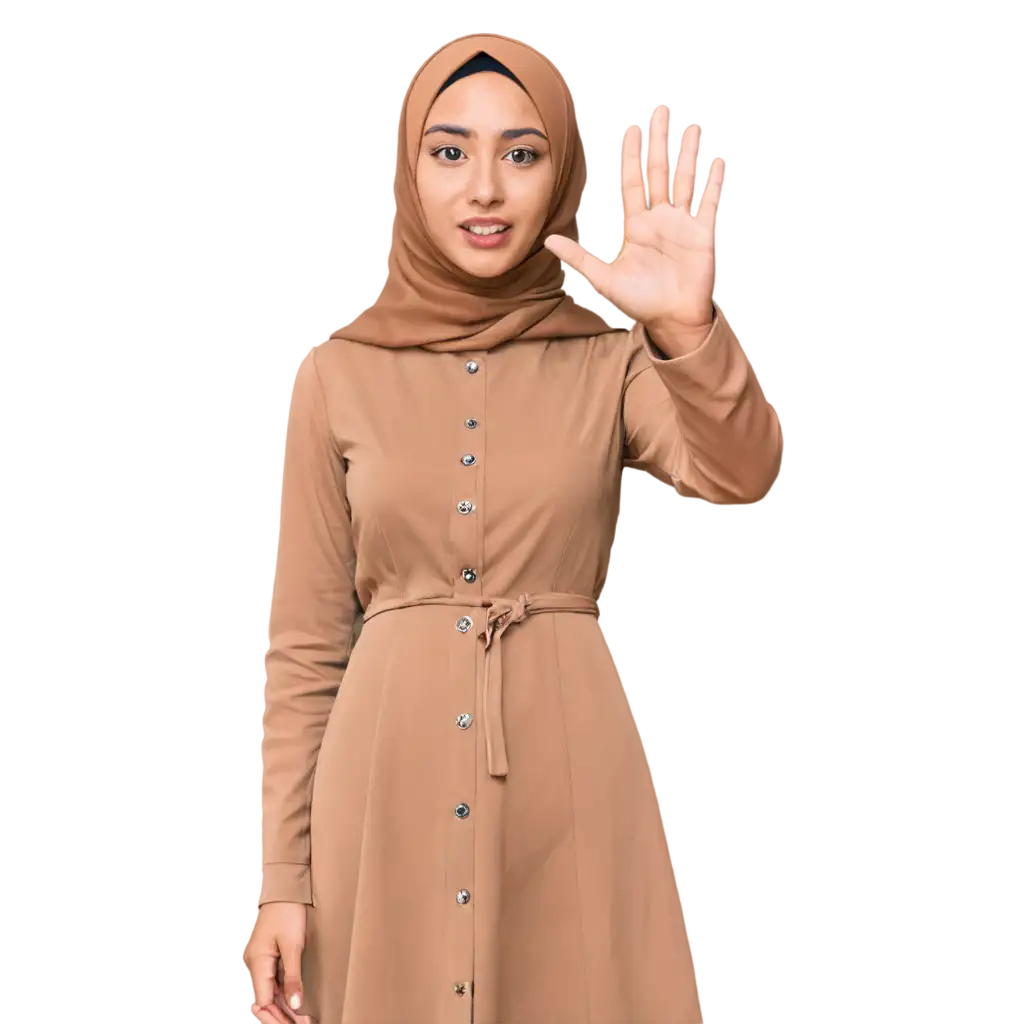 STOP FACE AND SAY STOP WITH HAND A HIJABI GIRL A GIRL WEAR BEAUTIFUL PROFESSIONAL DRESS