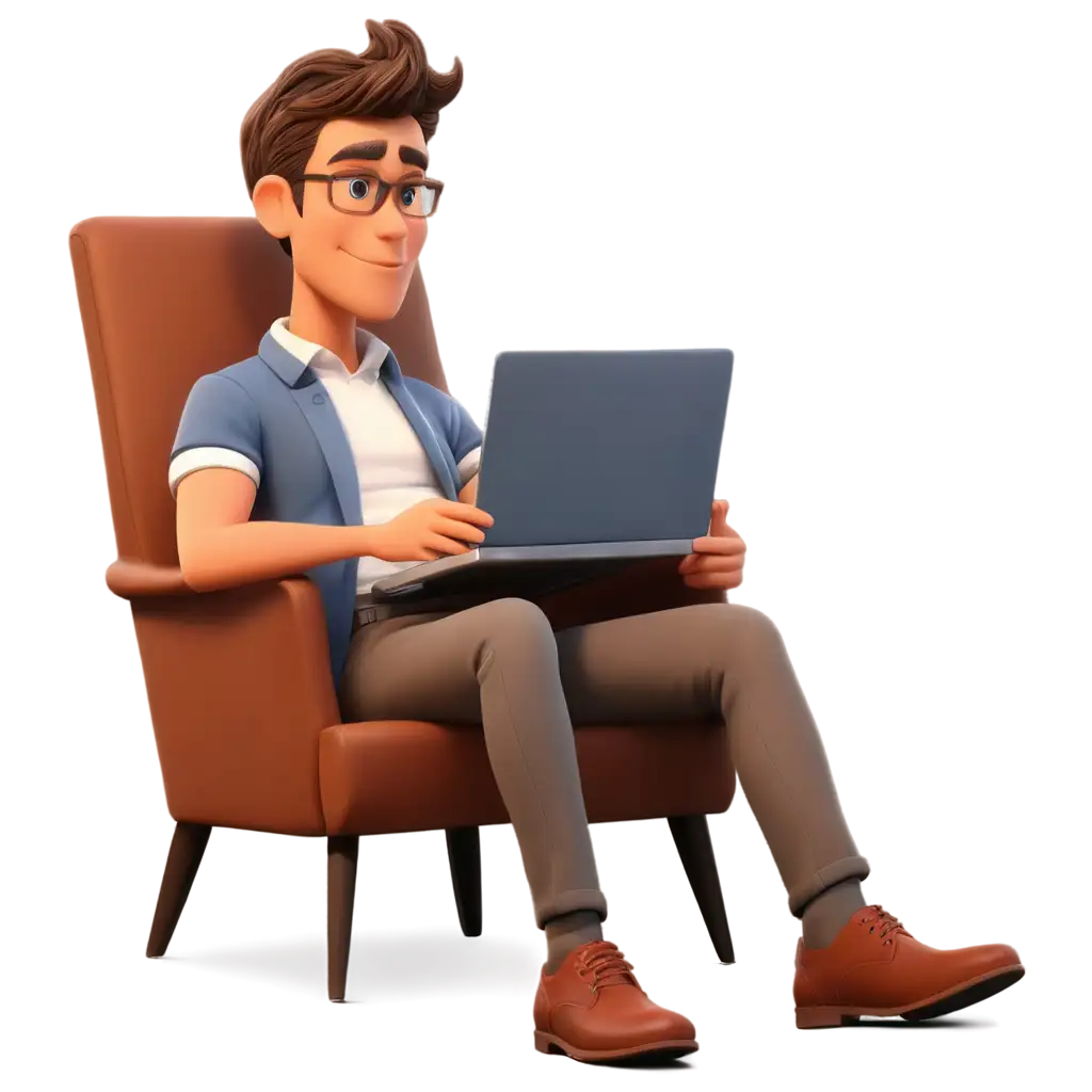 Software-Cartoon-Sitting-in-Chair-Thinking-Engaging-PNG-Image-for-Creative-Projects