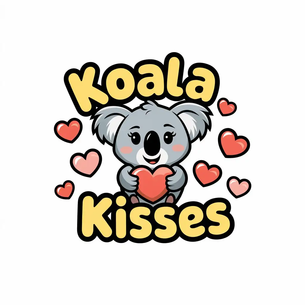 LOGO Design for Koala Kisses Adorable Koala with Hearts on White Background for Kids