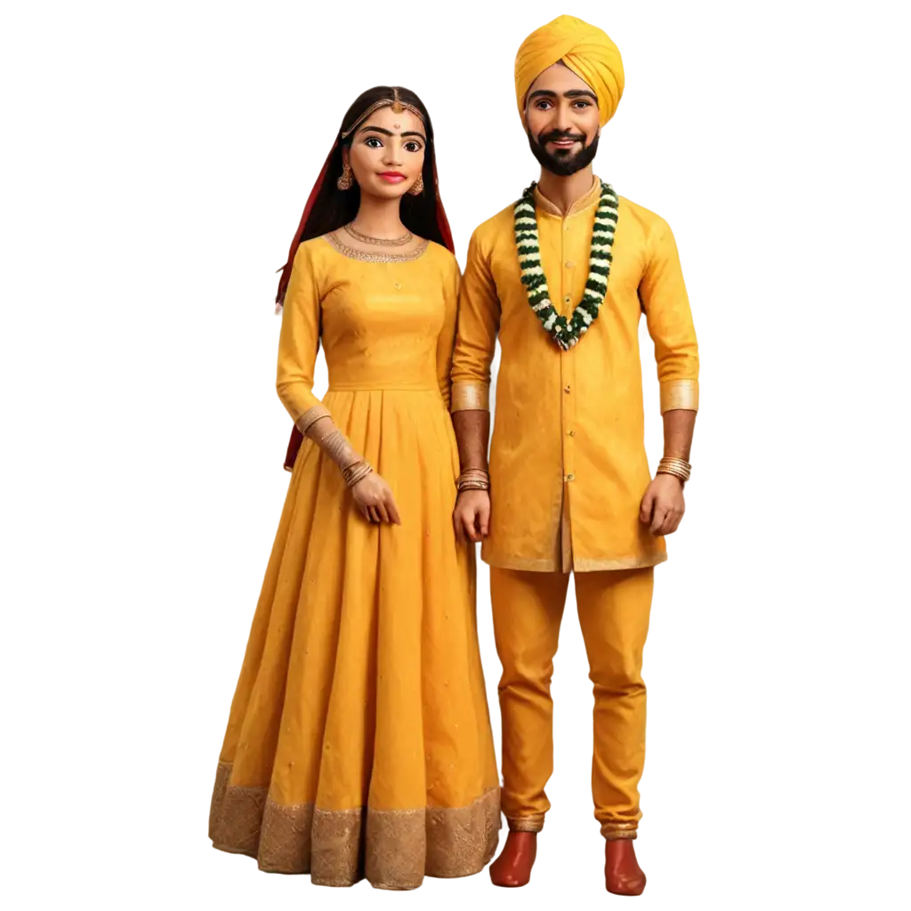 Haldi-Caricature-Bride-and-Groom-PNG-A-Unique-and-Versatile-Digital-Asset