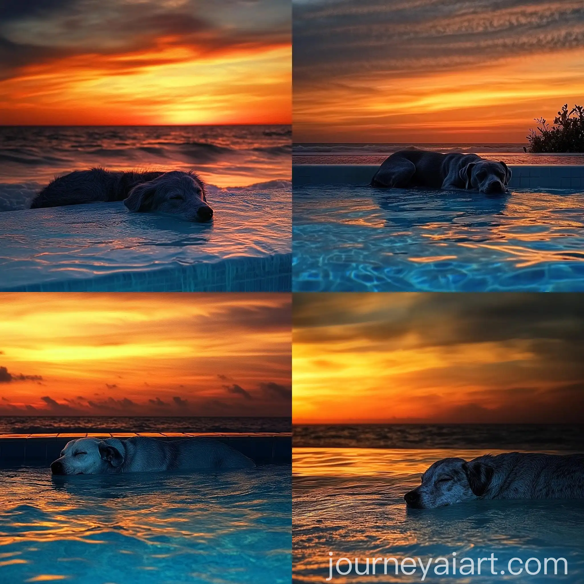Relaxing-Blue-Dog-by-the-Swimming-Pool-at-Night