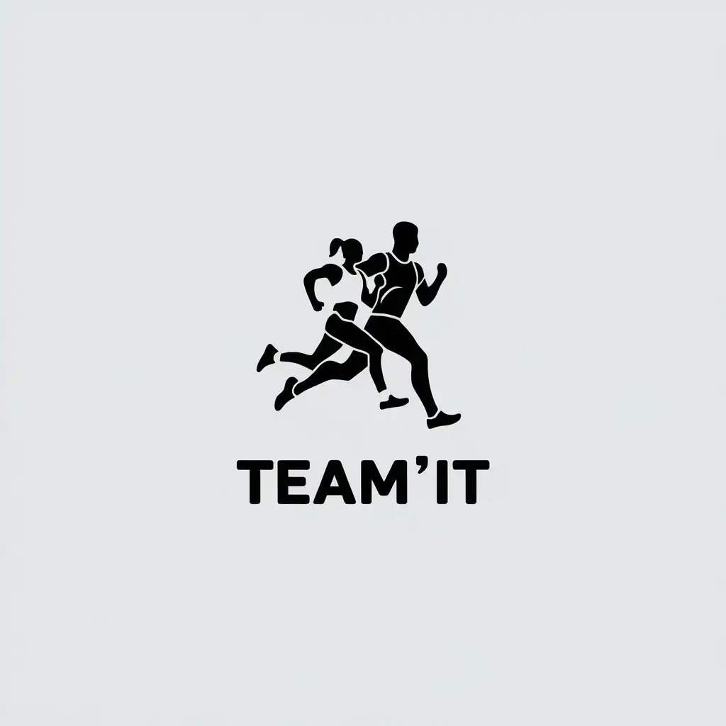 a vector logo design,with the text "Team'IT", main symbol:runners men and women,Minimalistic,clear background