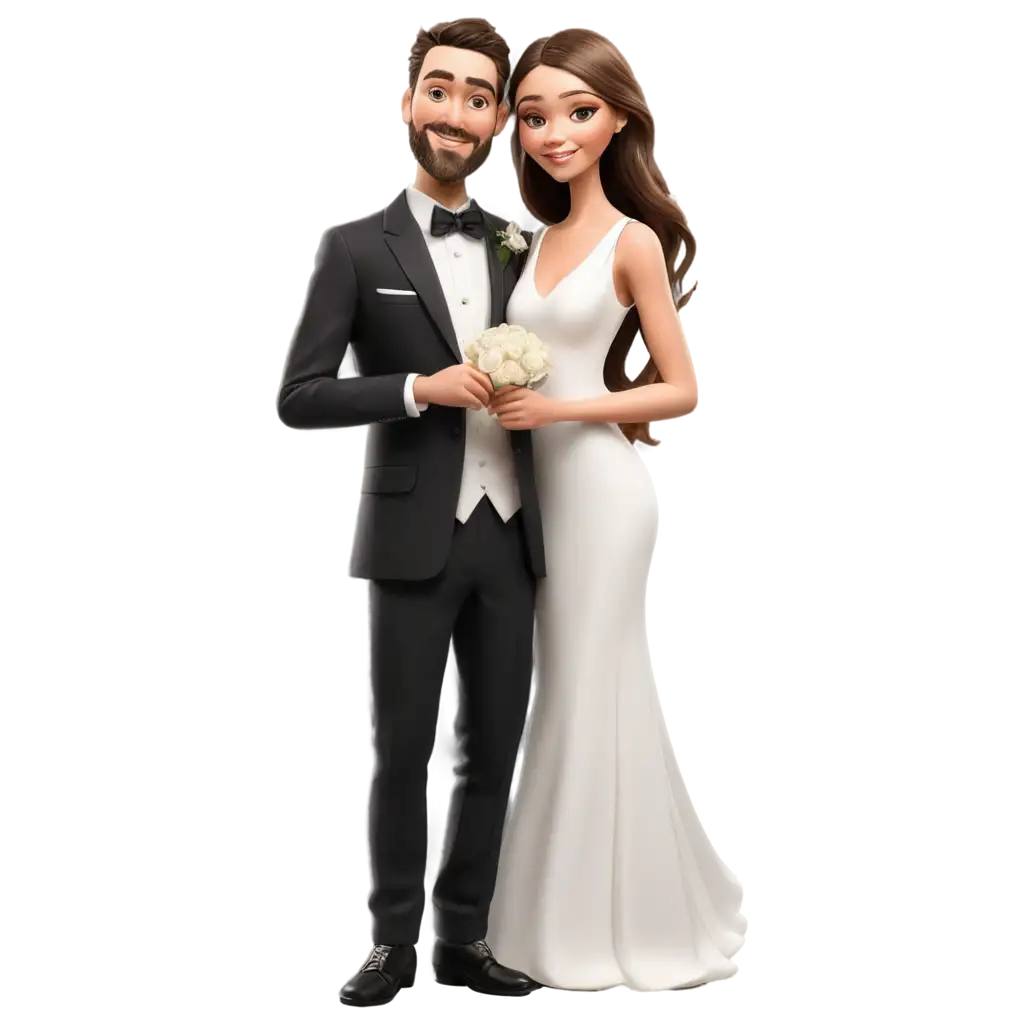 Catholic-Wedding-Caricature-PNG-Groom-in-White-Tuxedo-and-Bride-in-White-Bridal-Gown-Groom-in-Black-Suit