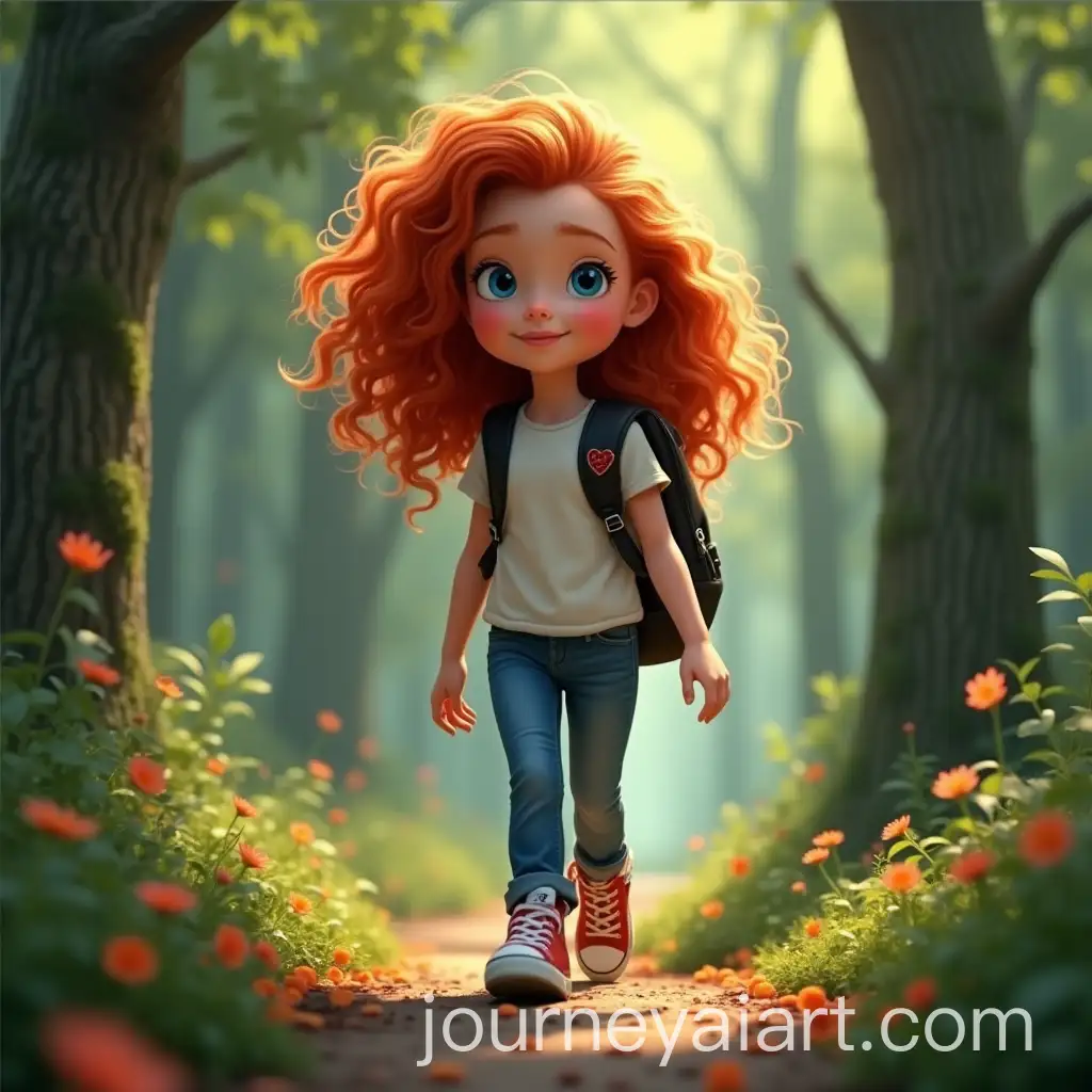12YearOld-Girl-with-Red-Hair-Exploring-a-Magical-Pixar-Disney-Forest