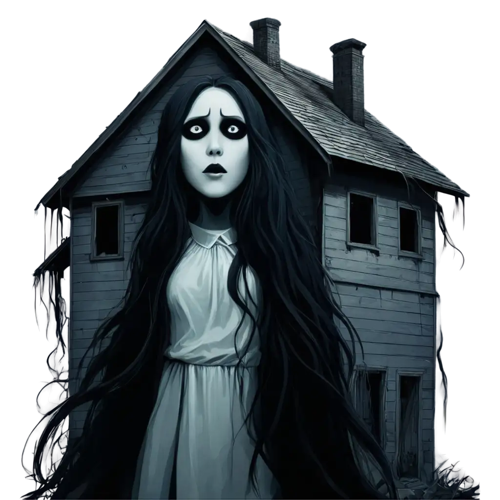 Digital-Art-PNG-of-a-Scary-Old-Abandoned-House-with-a-Ghost