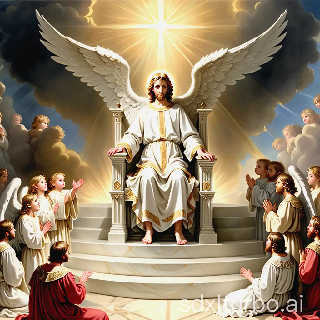Angels are standing by the Lord's throne, according to the Sermon on the Mount, following the scripture