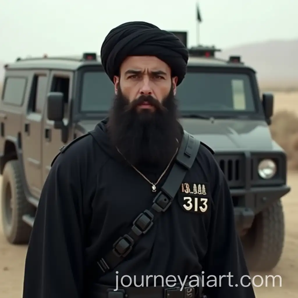 Bearded-Man-in-Imam-Mahdis-Army-with-Black-Clothes-and-Hummer