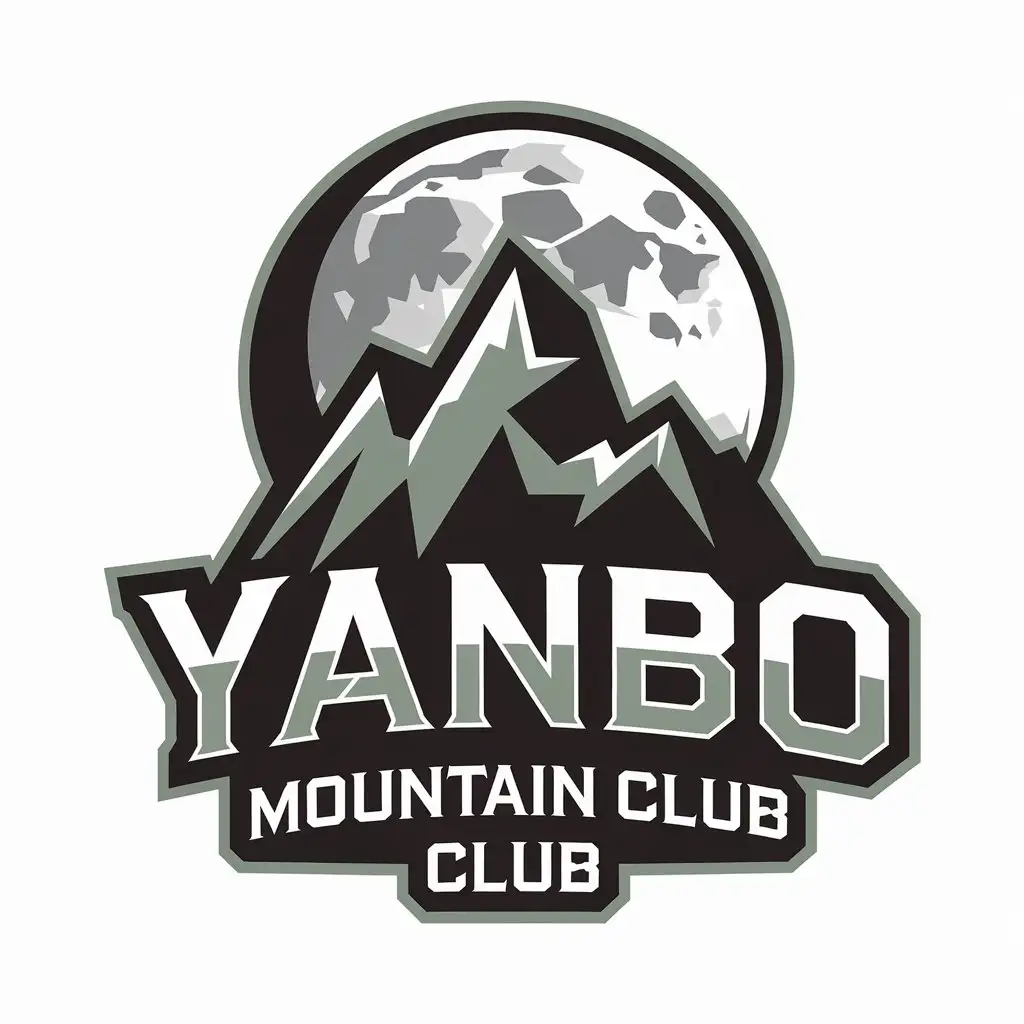 a vector logo design,with the text "Yanbo Mountain Club", main symbol:Yabusami Mountain  has a mountain and a moonlit  green as the main color tone,Moderate,be used in Sports Fitness industry,clear background