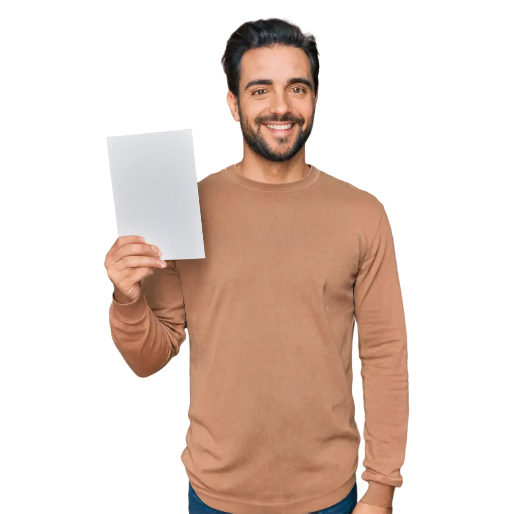 Hyperrealistic-PNG-Image-of-a-Smiling-Man-Showing-a-Blank-Sheet-of-Paper