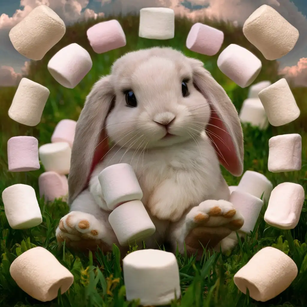 Dear bunny in marshmallow surroundings