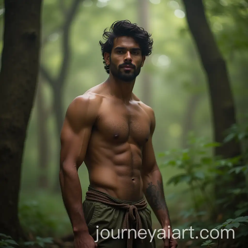 Athletic-Indian-Man-Standing-in-Lush-Forest