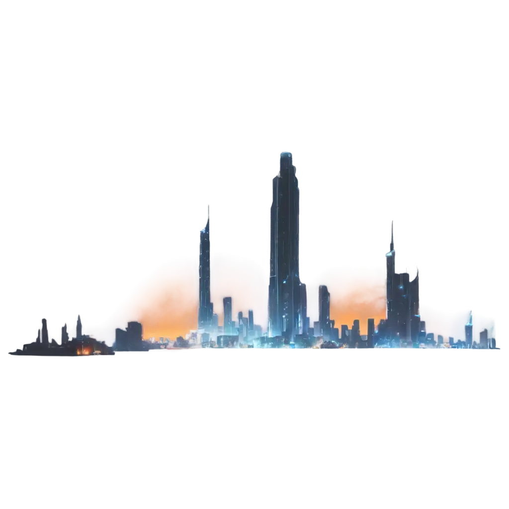 Futuristic-Cyberpunk-Cityscape-PNG-with-Neon-Skyscrapers-Flying-Cars-and-Robots-Transparent-Background