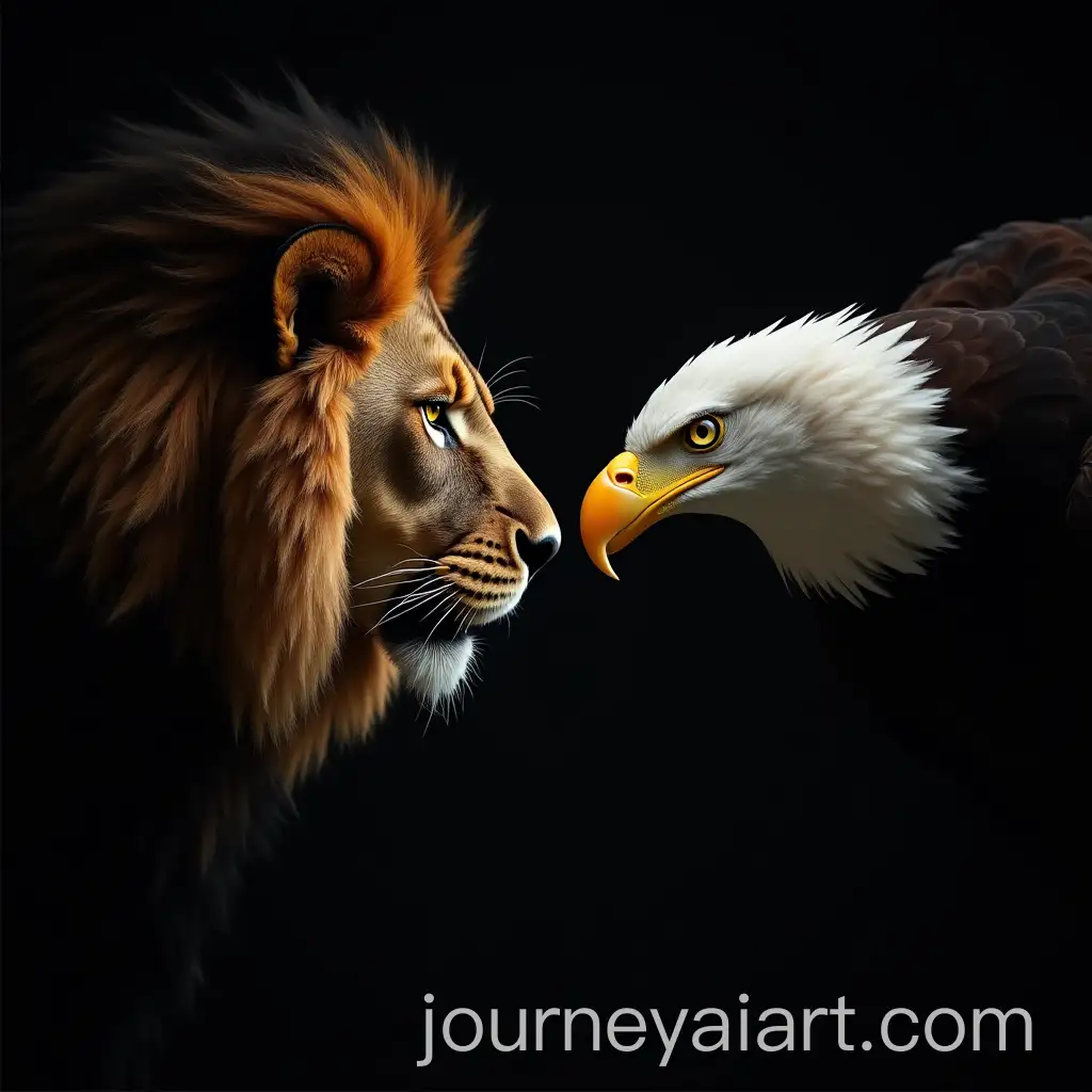 Furious-Lion-and-Hyperrealistic-Eagle-FaceOff-in-Dark-Setting