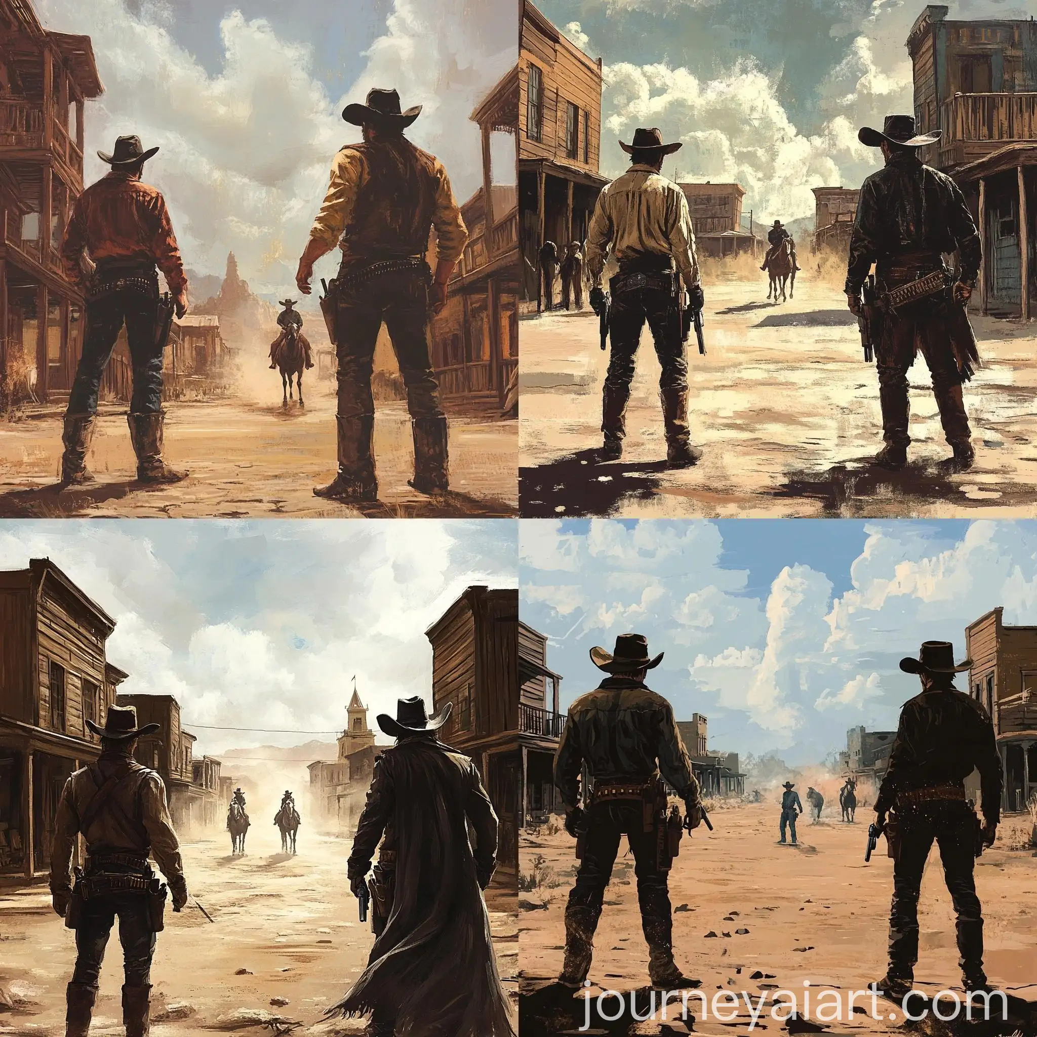 Western-Cowboys-Dueling-in-Dusty-Desert-Town