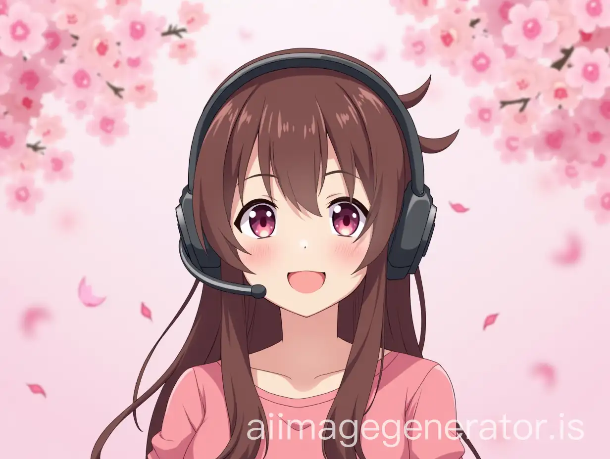 Smiling-Girl-with-Brown-Hair-Wearing-a-Gamer-Headset-Against-a-Sakura-Background