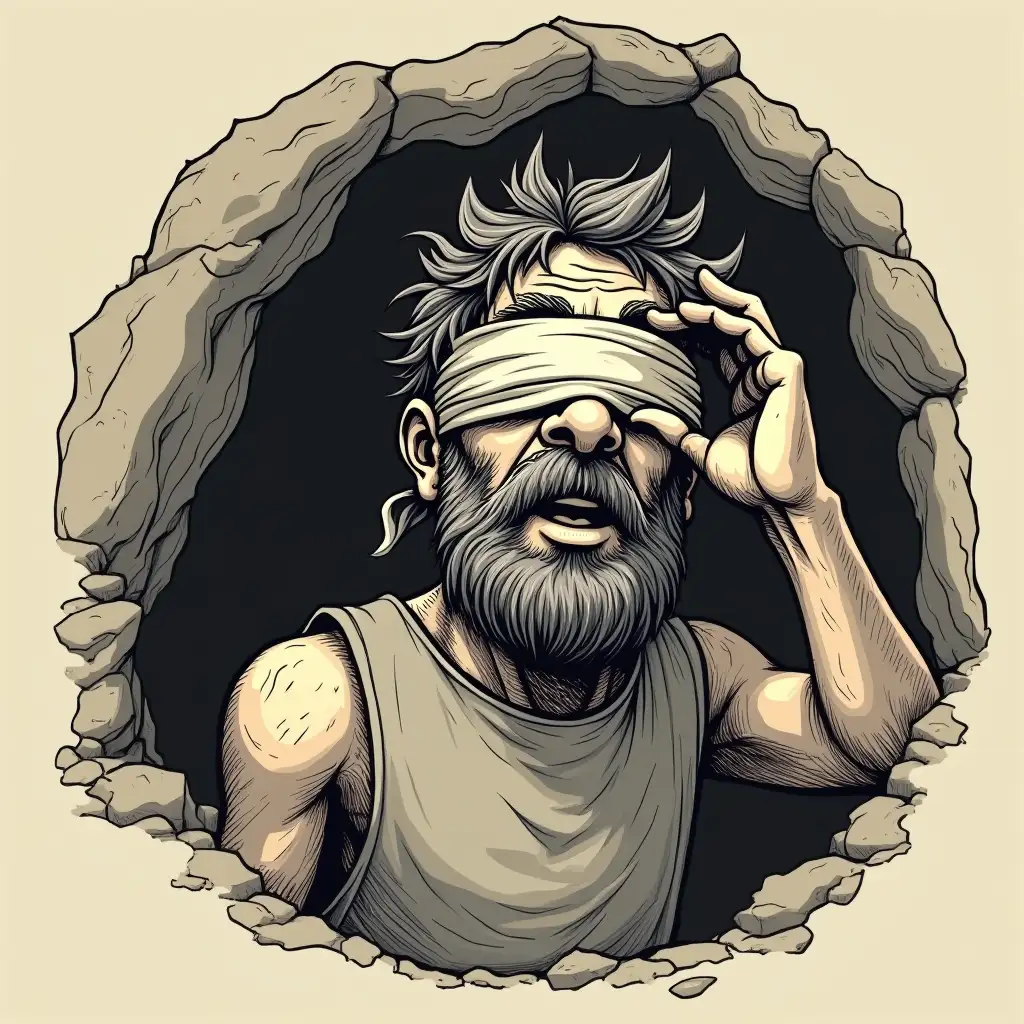 Rough-Man-Lifting-Blindfold-in-Cave-with-Mesmerized-Expression