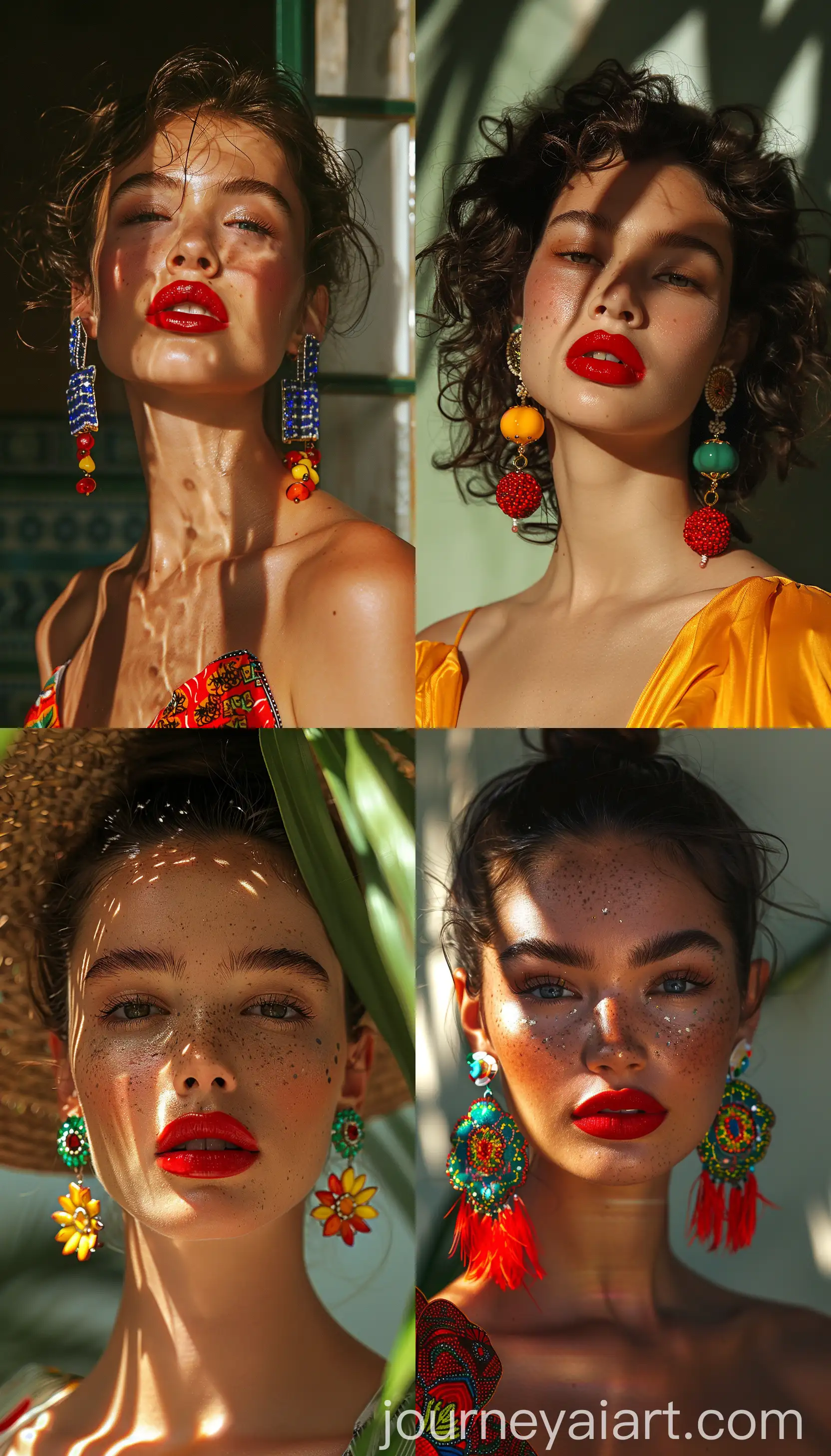 Colorful-Earrings-and-Red-Lipstick-in-Bold-Tropical-Baroque-Style