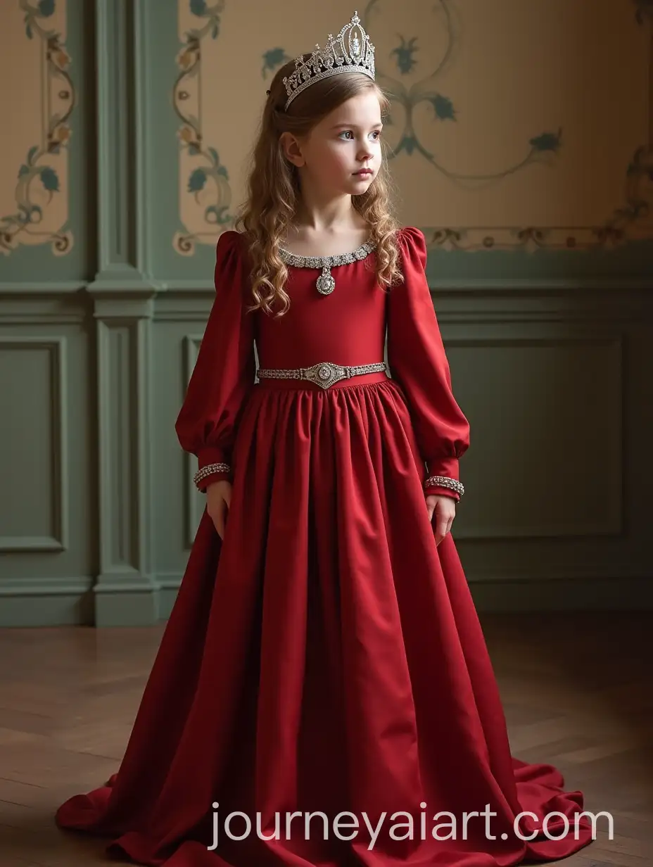 Girl-in-Medieval-Red-Dress-with-Tiara-at-Zavetnoe-Estate-Photoshoot