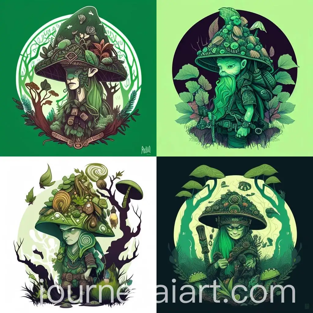 Mystical-Druid-in-Samurai-Hat-with-Vibrant-Green-Mushrooms