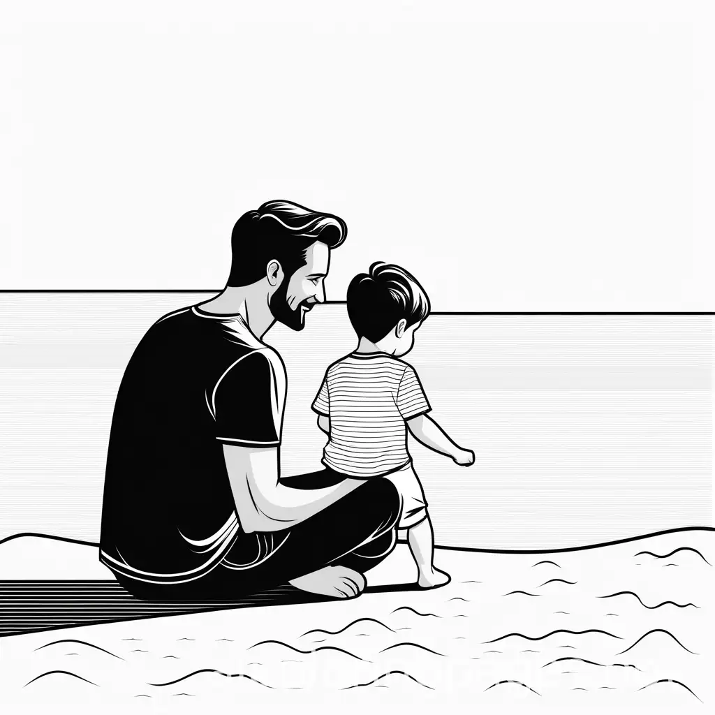 Father-and-Son-Coloring-Page-Playful-Interaction-in-Black-and-White-Line-Art