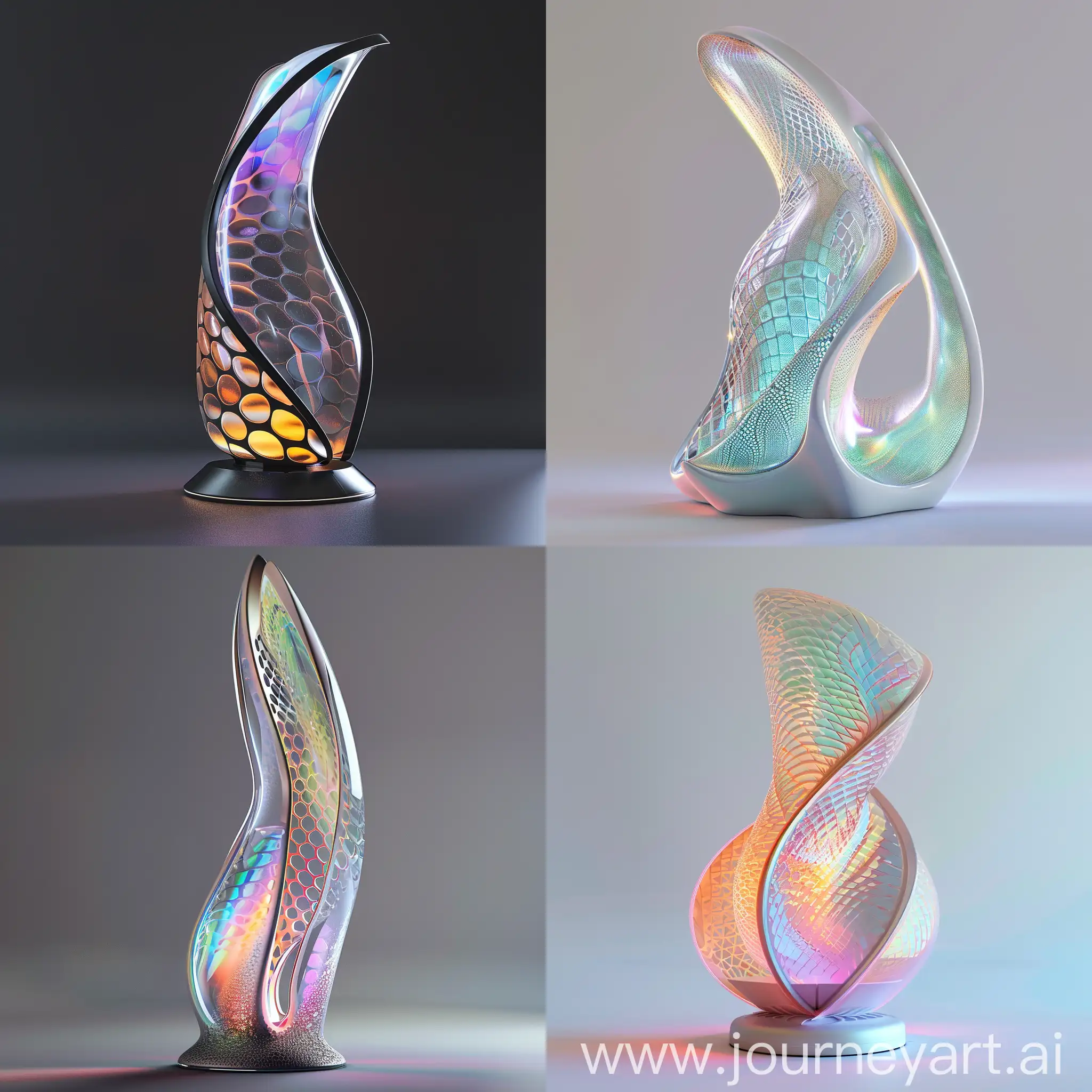 Futuristic-Organic-Device-with-Iridescent-Shell-and-Holographic-Display