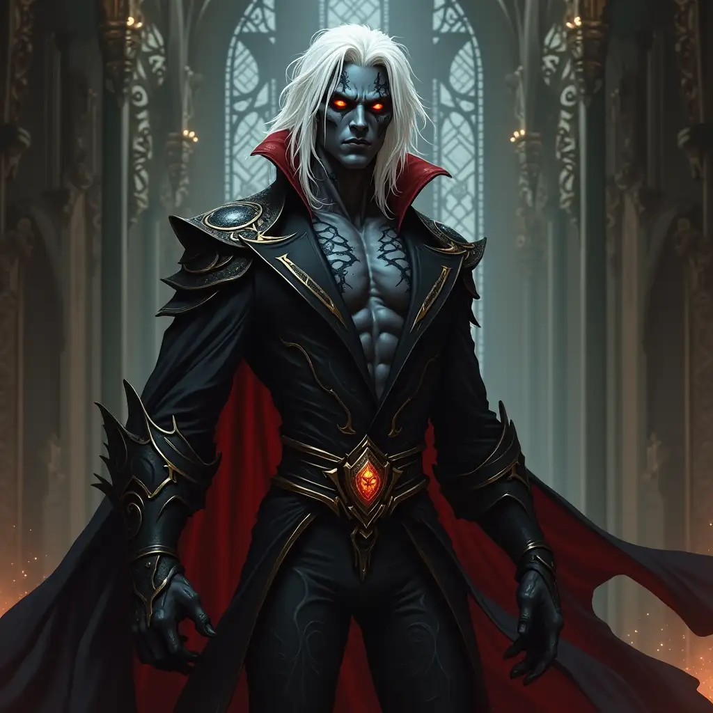 Evil Duke with White Hair in Gothic Mansion