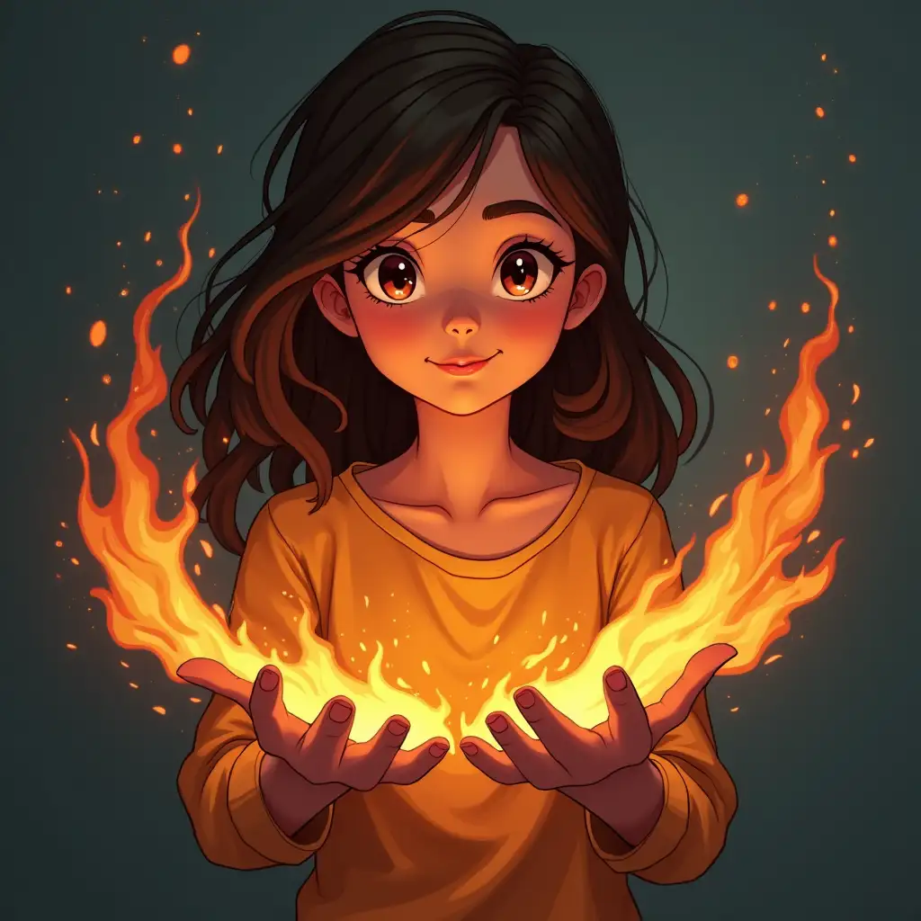 girl with fire in her hands, illustration