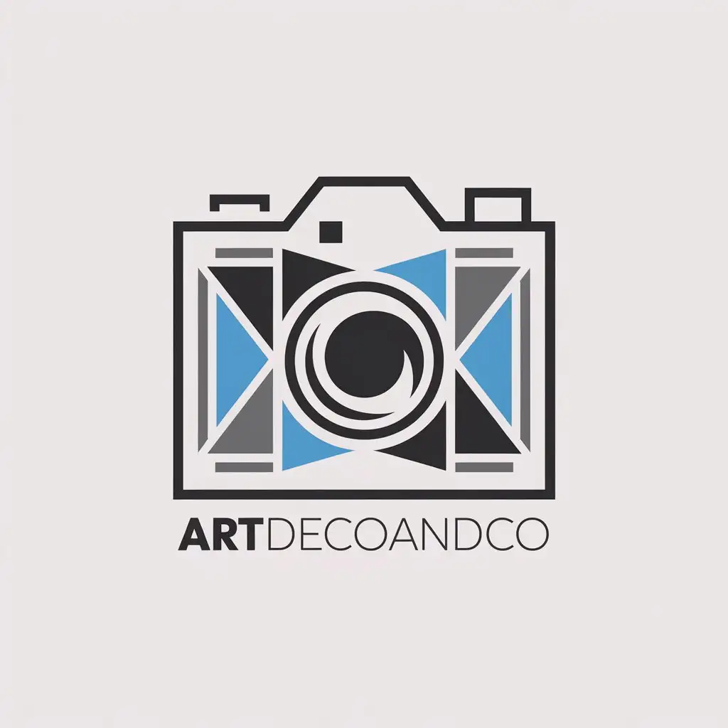 Logo Design For Artdecoandco Modern Elegance with Cobalt Blue and Creative Camera Symbol