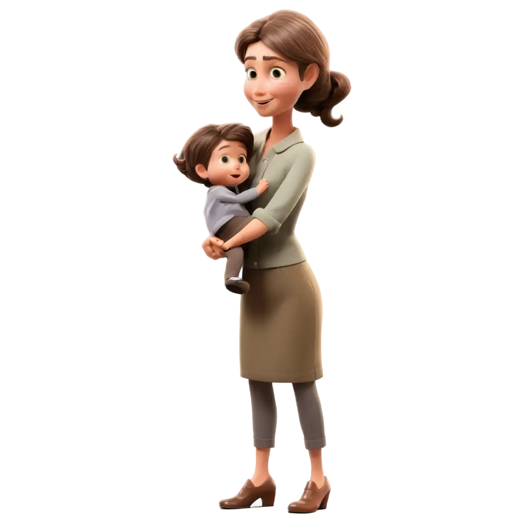 Animation-Mom-with-Small-Baby-PNG-HighQuality-Image-for-Diverse-Applications