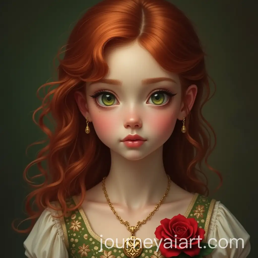 Enchanting-Child-with-Green-Eyes-and-Red-Hair-in-Elegant-Dress-with-Golden-Embellishments