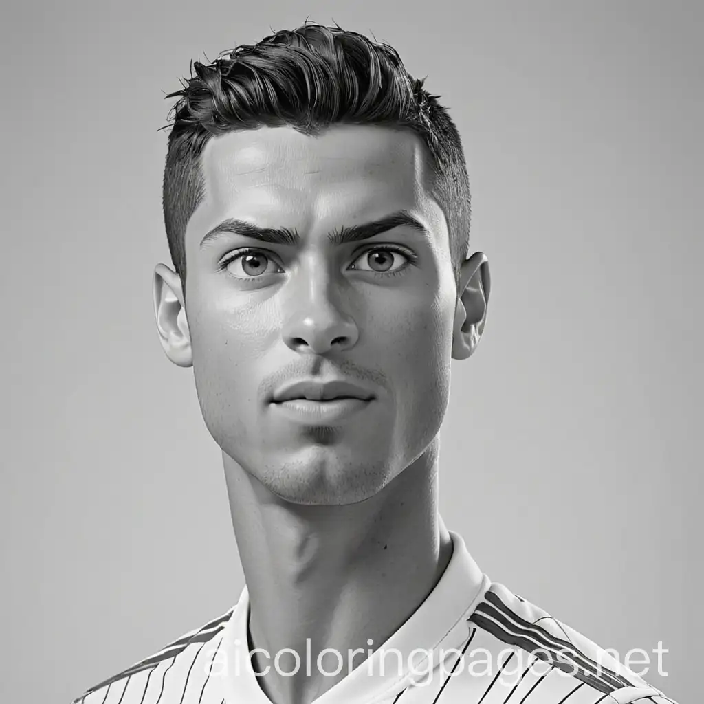 Ronaldo, Coloring Page, black and white, line art, white background, Simplicity, Ample White Space. The background of the coloring page is plain white to make it easy for young children to color within the lines. The outlines of all the subjects are easy to distinguish, making it simple for kids to color without too much difficulty