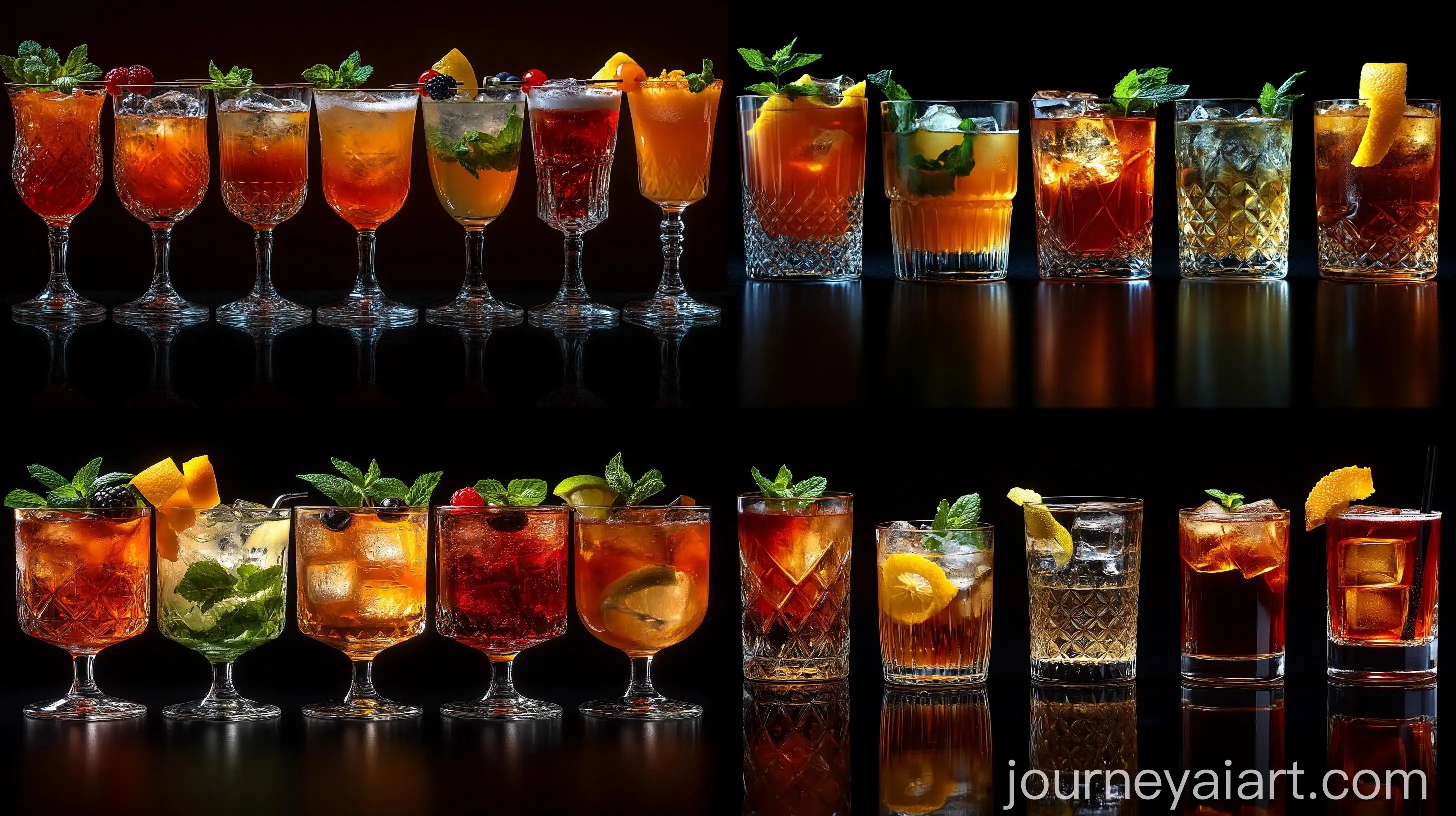 Assortment-of-Colorful-Cocktails-on-Black-Background
