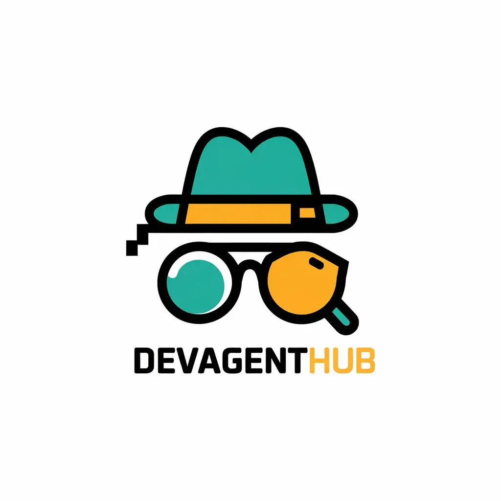 LOGO Design for DevAgentHub Vector Style with Magnifying Glass Hat and Spectacles for Education Industry