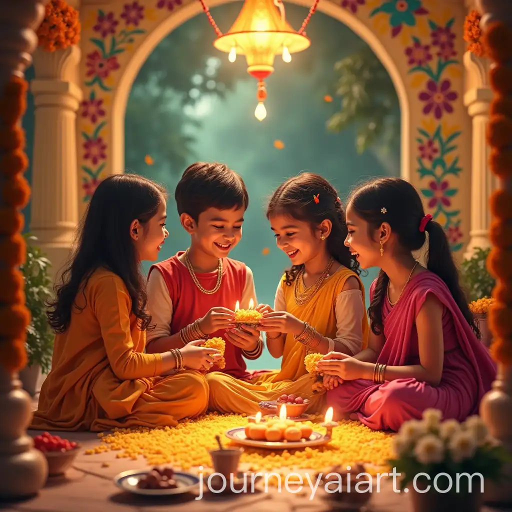 Indian-Siblings-Joyfully-Celebrating-Bhaidooj-with-Traditional-Decorations-and-Festive-Treats