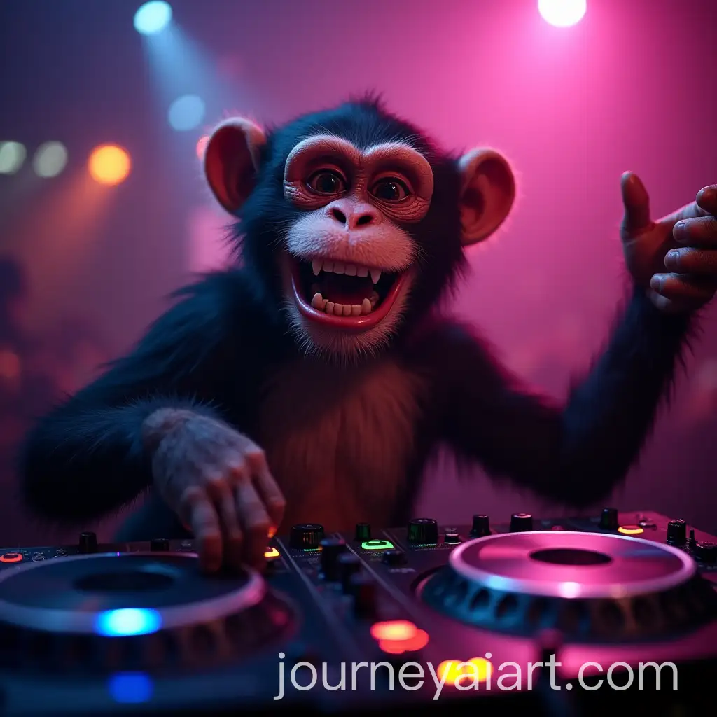 Funny-Monkey-DJing-at-a-Rave-Party-with-Vibrant-Lights