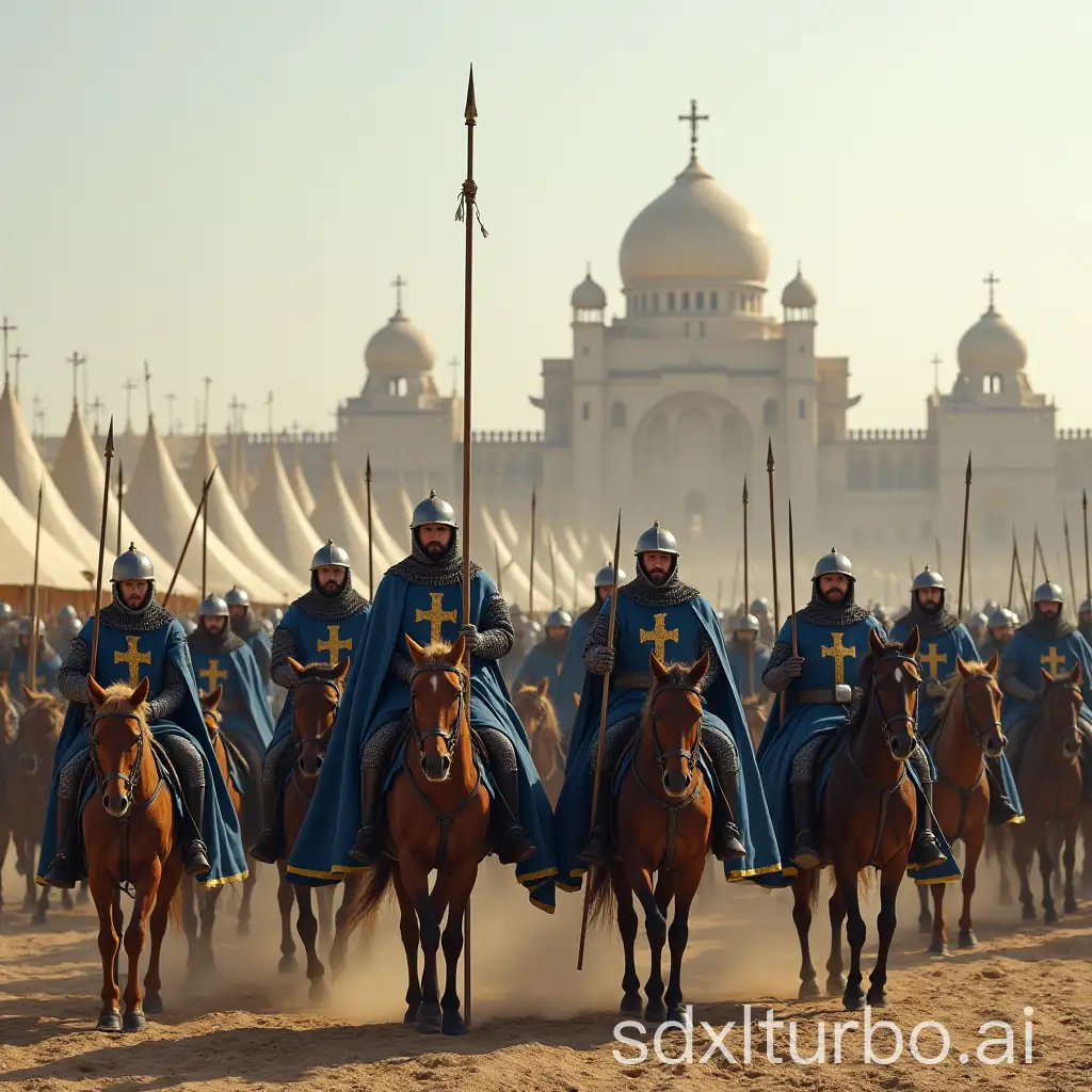 Massive-Medieval-Crusader-Camp-Opposite-Muslim-Fortress-in-Desert-Setting