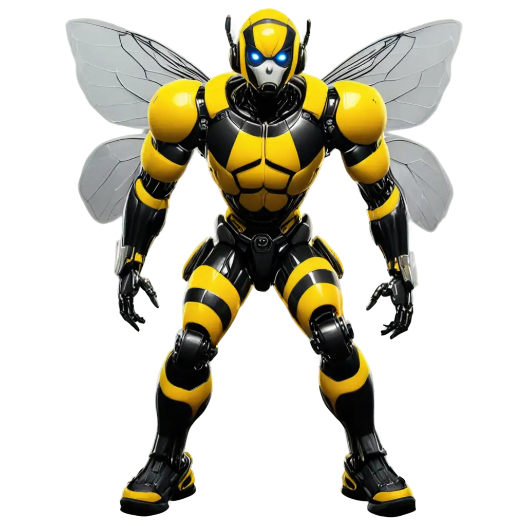 AI-Humanoid-Bumblebee-PNG-Image-with-Yellow-and-Black-Skin-in-Full-Body-Comic-Book-Style