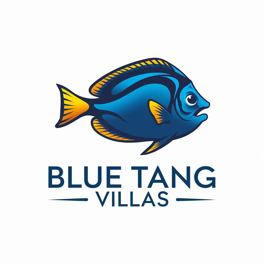 Logo Design For Blue Tang Villas Modern Blue Tang Fish Theme on White Background