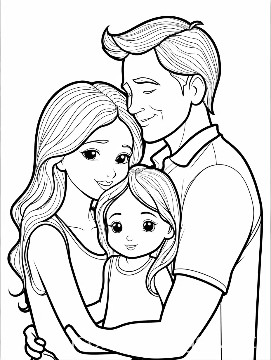 Parents-and-Child-Embracing-in-Coloring-Page-Black-and-White