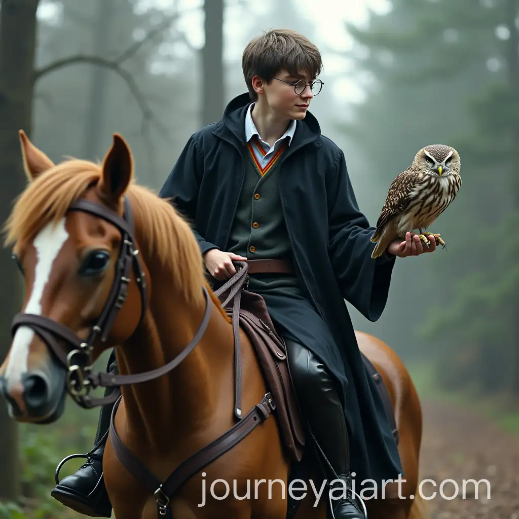 Harry-Potter-Riding-a-Horse-with-an-Owl-in-Hand