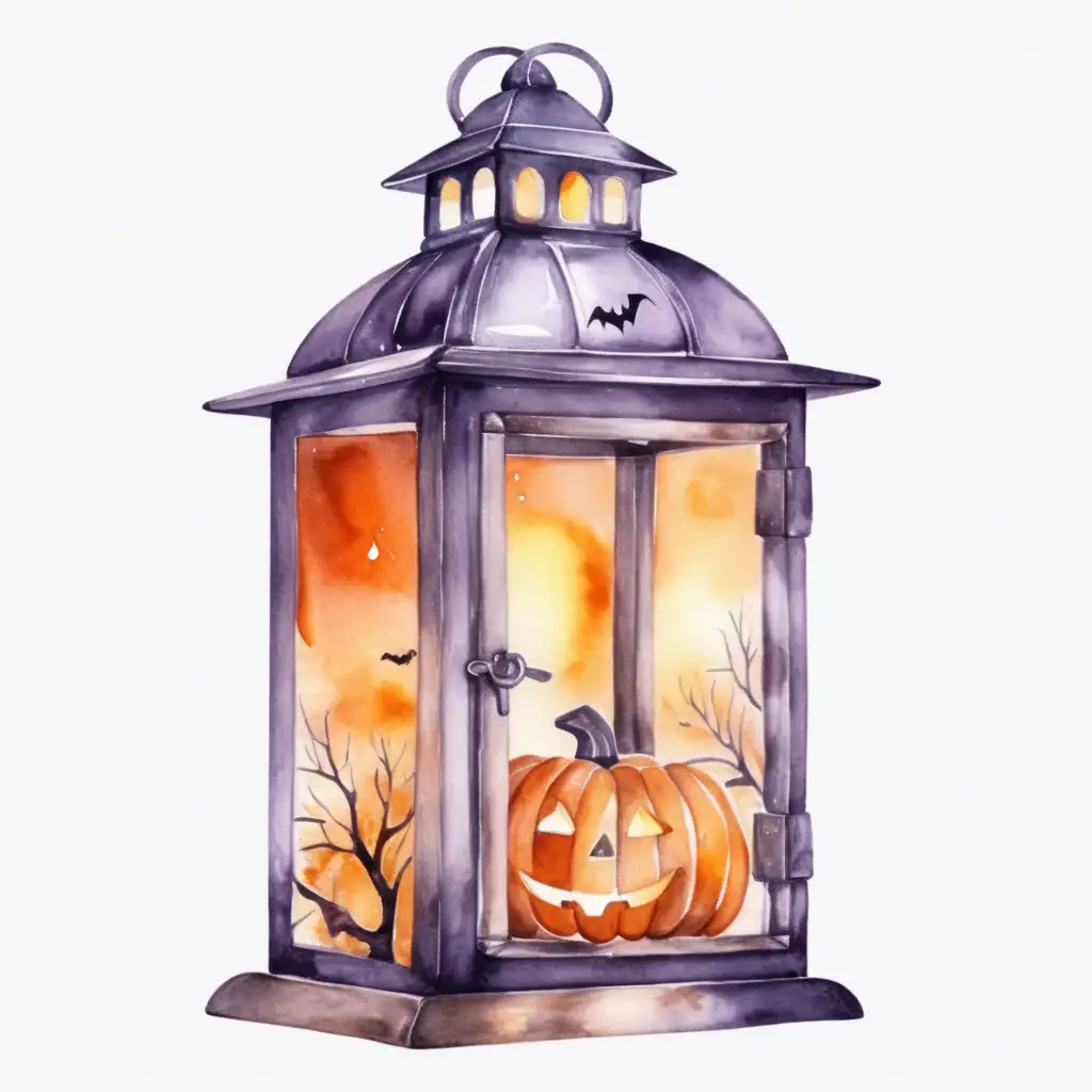 Spooky Halloween Lantern in Aesthetic Watercolor Style