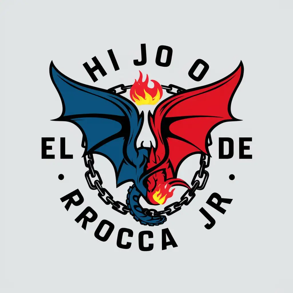 LOGO Design For El Hijo de Rocca Jr Dragon Wing in Blue and Red with Fiery Chains